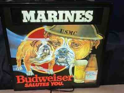 Vintage 1985 Budweiser Beer Light Sign Marines Bud Salute You Bulldog Mascot HTF