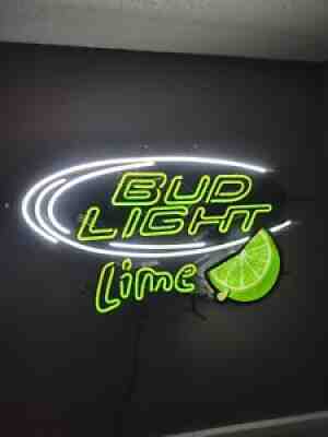 2009 Bud Light Lime Beer Neon Glass Sign 35x20