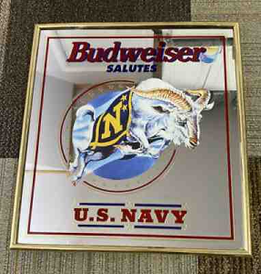 Vintage ï¿¼1995 BUDWEISER SALUTES THE U.S. NAVY BAR MIRROR 23â?1/2x21