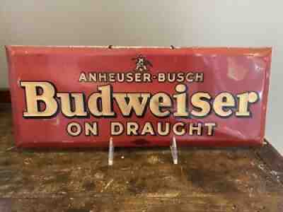 Vintage 1940s Anheuser Busch Budweiser Beer Celluloid Tin Over Cardboard Sign