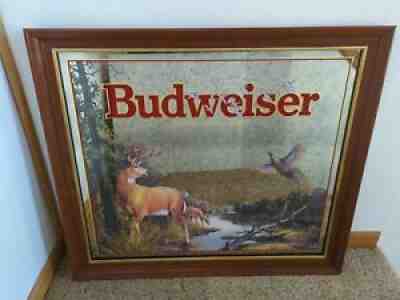 Budweiser King Of Beers 1994 White Tail / Pheasant Large Beer Mirror 34x30