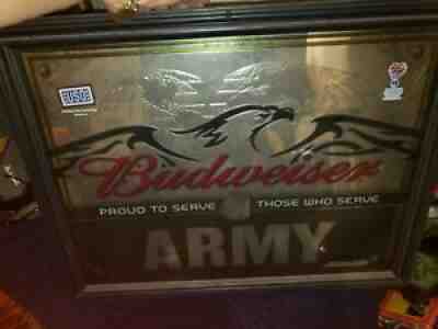 BUDWEISER UNITED STATES ARMY BAR MIRROR MAN CAVE GARAGE DECOR SIGN BEER USO