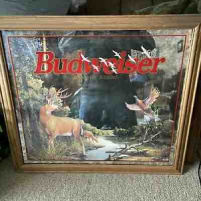 Budweiser Beer Framed Mirror Buck Deer Pheasant Mallards Hunting Scene 34x30