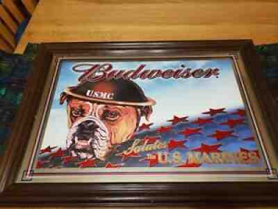 Framed Budweiser US Marines Bar Mirror 28