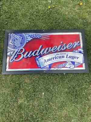 Budweiser Wood Framed Bar Wall Beer Sign Mirror Large 33.5" Great American Lager