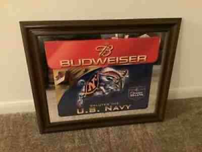 BUDWEISER SALUTES THE U.S. NAVY FRAMED BAR MIRROR SIGN MILITARY MAN CAVE