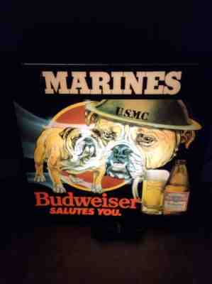 Vintage 1985 Budweiser Salutes You US Marines Lighted Beer Bar Sign