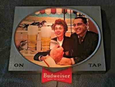 1959 Budweiser On Tap Lighted Bar Sign Horse Racing Theme WORKS! Rare MCM Beer