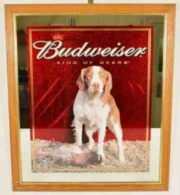 2002 Budweiser Beer Mirror Sign Hunting Bird Dog Brittany Spaniel Wildlife RARE!