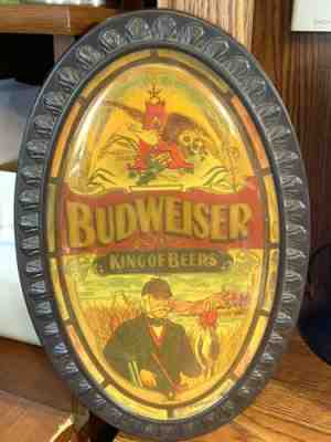 Vintage 1970's Budweiser King of Beers Oval Bar Sign Duck Hunting