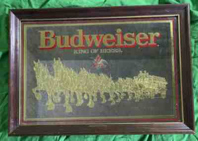 Vintage Red & Gold Budweiser Clydesdales King of Beer Mirror Sign 20.5