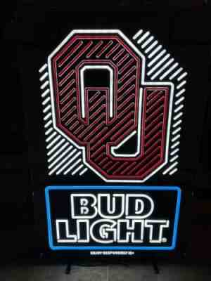 BUD LIGHT BEER OKLAHOMA SOONERS FOOTBALL LIGHT UP LED SIGN GAME ROOM MAN CAVE