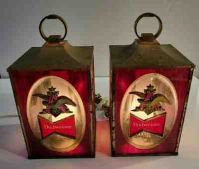 Set 2 Vintage 1968 Budweiser Beer Hanging Anheuser Busch Eagle Lantern Lights