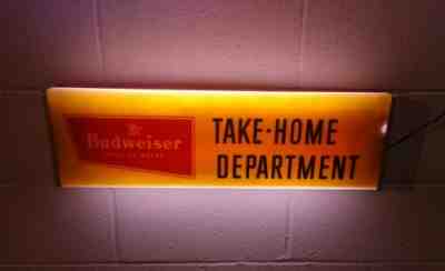 Vintage Budweiser Take Home Department Lighted Sign