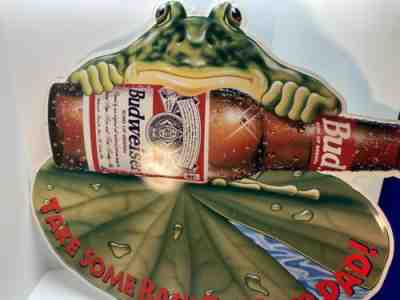 Vintage 1995 Budweiser Take Some Back To Pad Metal Sign 33 x 29 Frogs Bud Beer