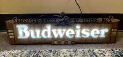 1940s BUDWEISER BAR WOOD LIGHT SIGN ART DECO STREAMLINE ANHEUSER BUSCH RARE!