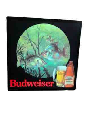 Anheuser Busch BUDWEISER BEER Lighted Sign Fish 1989 Trout Bow Tie Fisherman