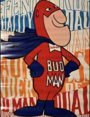 Vintage Budweiser Beer Bud Man Poster 32x48 Dauntless Defender of Quality 1969