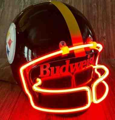 Vintage Pittsburgh Steelers Budweiser Full Size Light Up Neon Helmet ~ SO Nice!