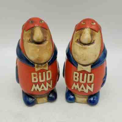 Vintage Rare - Budweiser Ceramarte 1975 Bud Man Salt & Pepper Shakers Set Brazil