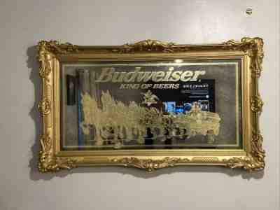 Large Vintage Budweiser Gold Clydesdale Horse Mirror Bar Sign 52