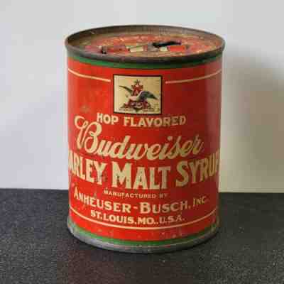 Rare 1920s Antique Budweiser Barley Malt Syrup Bank Beer Can Pre-Prohibition