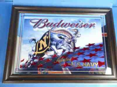 Budweiser Salutes U.S. Navy Bar Mirror 24X20 W/ Wood Frame Man Cave