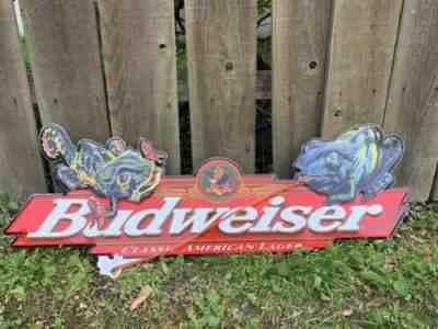 Vintage Budweiser Beer Louie Lizard Iguana Frog Metal Tin Sign 32x12