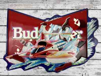 Vintage 1990's Miss Budweiser Hydroplane Race Boat Metal Wall Hanging Beer Sign