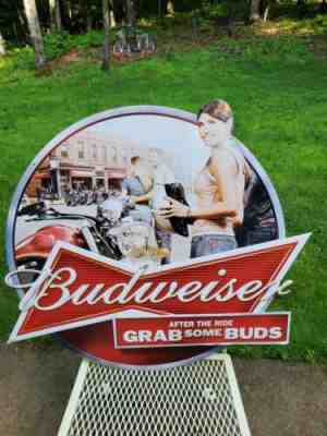 Budweiser Beer Tin Taker Advertising Sign Afterthe Ride Grab Some Buds