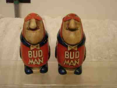 1975 BUDMAN 1 PAIR SALT & PEPPER SHAKERS CERAMARTE BRAZIL ORIGINAL BUDWEISER @@$