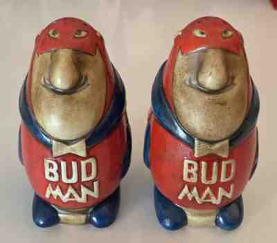 Vintage Rare - Budweiser Ceramarte 1975 Bud Man Salt & Pepper Shakers Set Brazil