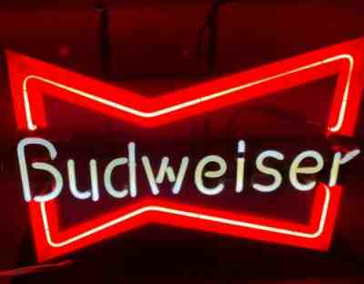 Vintage Budweiser Beer Neon Light Bar Pub Bud Sign Lighted Red Bow Tie Decor