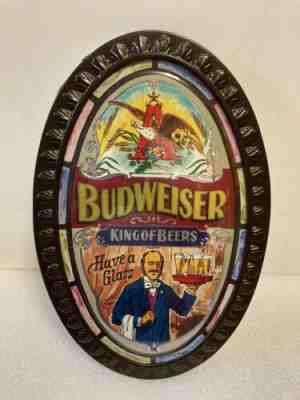 VINTAGE BUDWEISER KING OF BEERS BAR SIGN. ANHEUSER BUSCH ST LOUIS, MISSOURI.12x6