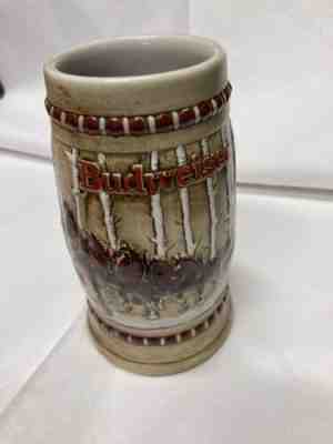 Vintage Budweiser Snowy Woodland beer Stein Mug Ceramarte Brazil 1981 Holiday