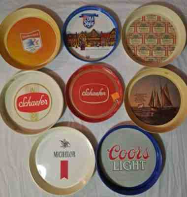 Lot of 8 Plastic & Metal Beer Serving Trays Heileman Schaefer Budweiser Schlitz