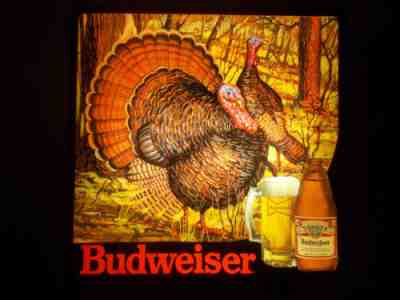 RARE ANHEUSER BUSCH BUDWEISER BEER LIGHTED TOM WILD TURKEY & HEN SIGN