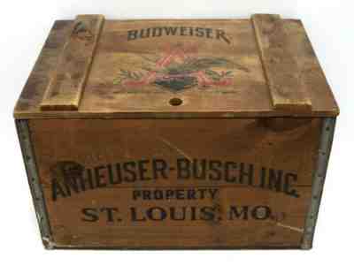 Vintage Budweiser Beer Wooden Box Crate Sign Case w/ Hinged Lid