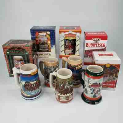 Lot Of 10 Budweiser Holiday Steins 1984, 87, 91, 95, 97, 2001, 02, 03, 18, 2020