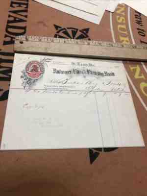 Anheuser Busch Brewing Assn Invoice 1897 Rare Pre Pro Budweiser Beer St Louis Mo