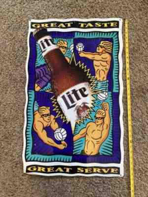 VINTAGE VOLLEYBALL MILLER LITE BEER SIGN METAL TIN GREAT SERVE TASTE