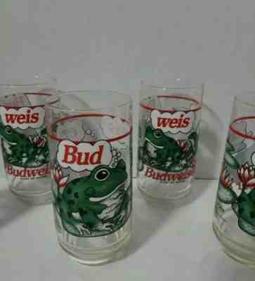 Vintage New Budweiser King Of Beers Glass Frogs 1995 Anheuser-Busch *Set of 8**