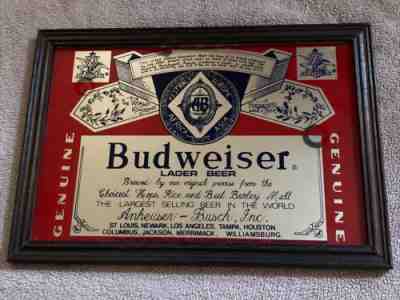 Vintage Budweiser Beer Mirror Anheuser Busch 1974 21 1/2