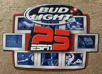 2004 Bud Light ESPN 25 MLB PGA NHL NBA MLS NFL Metal Sign (28 X 19) - NOS