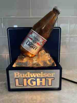 Rare Vintage Budweiser Light Longneck Bottle on Ice Bar Lighted Sign Lamp USA