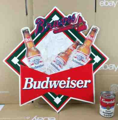 1993 Budweiser Beer Sign Atlanta Braves Baseball Diamond Bottles Ice Man Cave