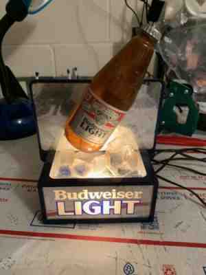 Rare Vintage Budweiser Light Longneck Bottle on Ice Bar Lighted Sign Lamp USA