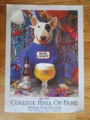 87 BUDWEISER Bud Light SPUDS MacKENZIE Original Party Animal COLLEGE HOF Poster