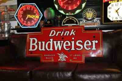 RARE DRINK BUDWEISER BEER PORCELAIN METAL NEON SIGN SKIN BAR BREW GAS 66