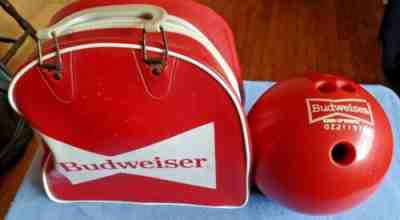 Vintage Budweiser Red Bowling Ball with Bag 16 Pound Bud 